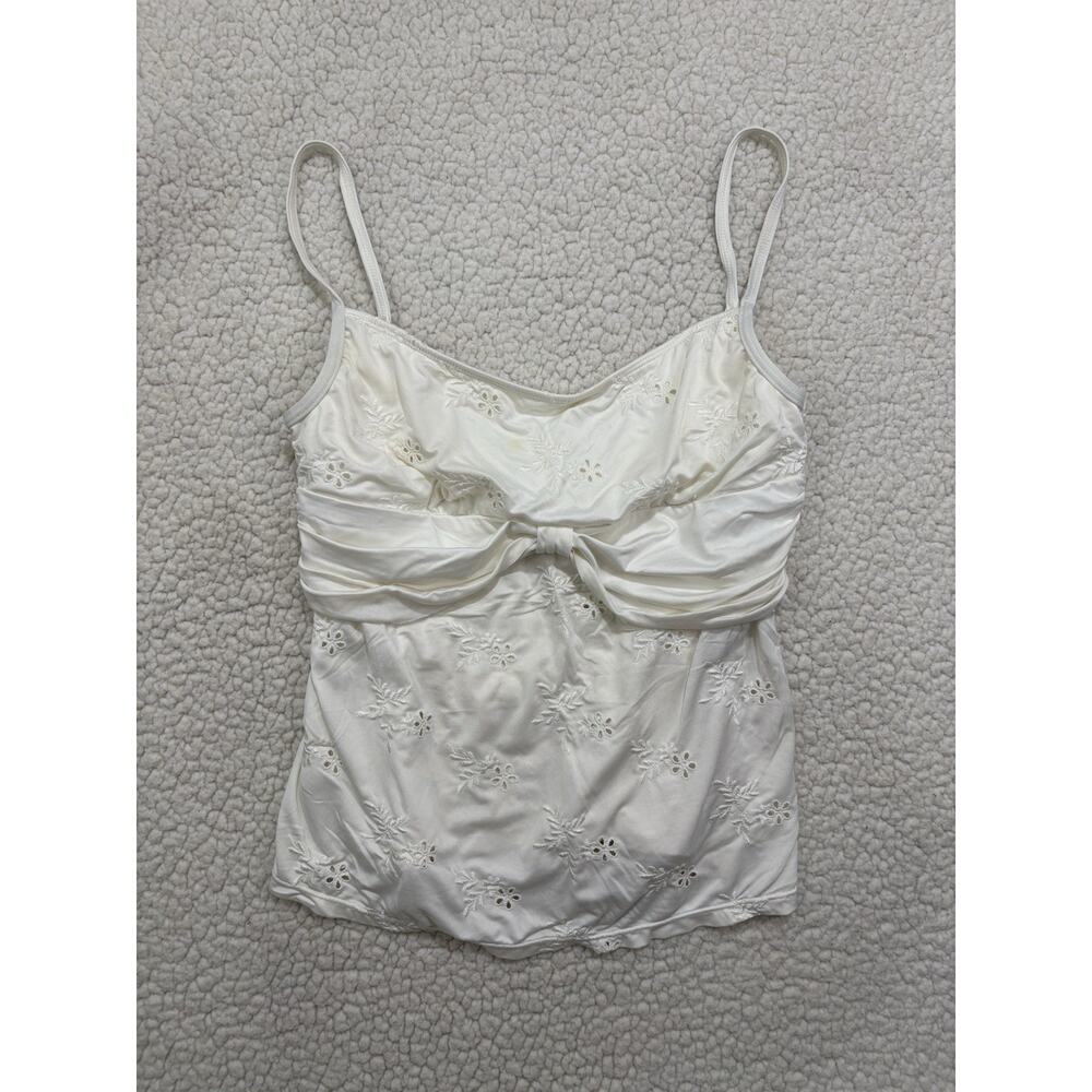 Lauren Ralph Lauren‎ White Eyelet Lace Cami Tank Top Womens 8 Babydoll Ruched